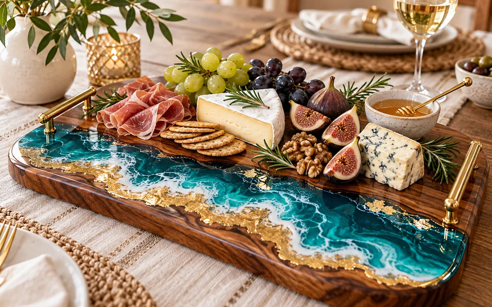 Wood and resin serving board